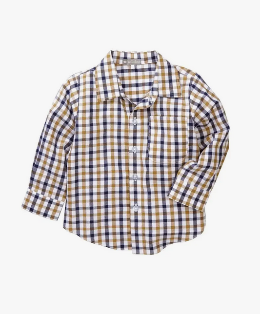 Gold Plaid Button-Down Shirt