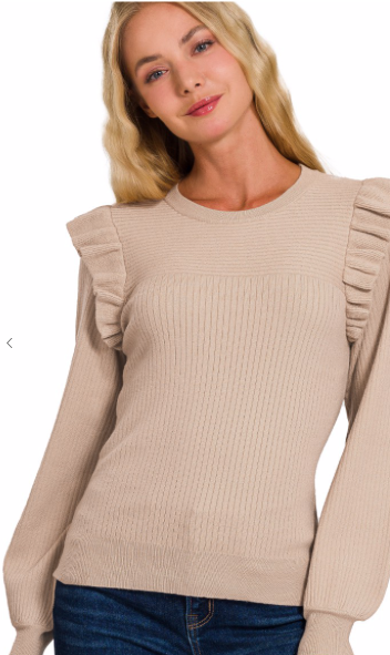 Viscose Ruffle Trim Long Sleeve sweater