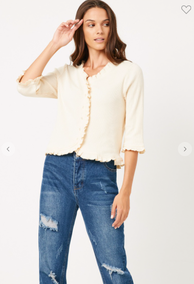 Ruffled Placket Cuff Ribbed Knit Buttoned Cardigan