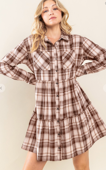 Plaid Tiered Shirt Dress