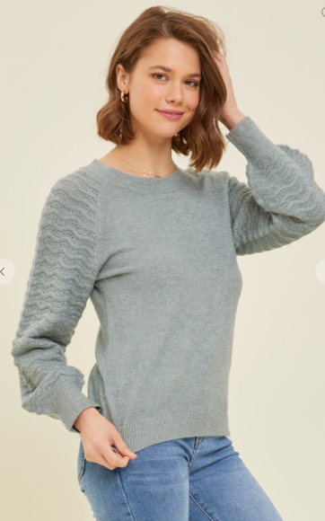 Crewneck Sweater with Wave knit sleeves