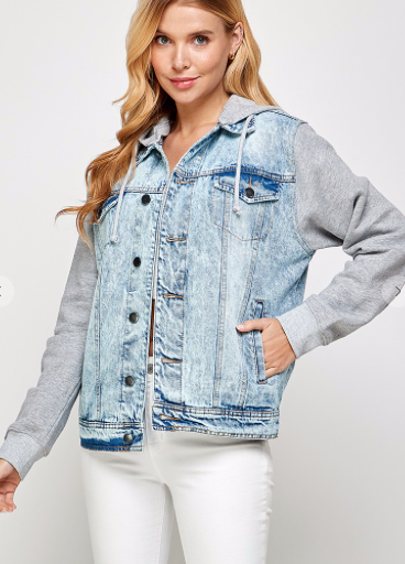 Women's Denim Jacket with Fleece Hoodies