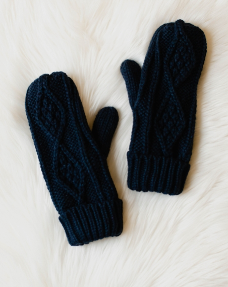 Navy Cable Knit Mittens