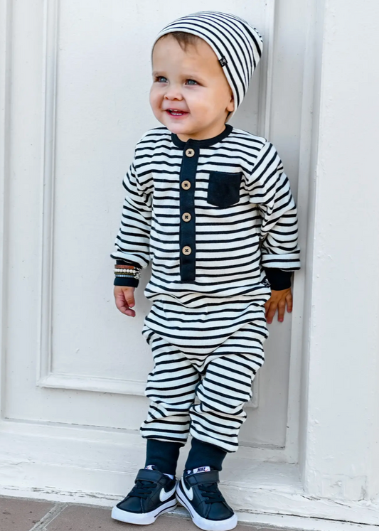 Wooden Button Romper-Stripe