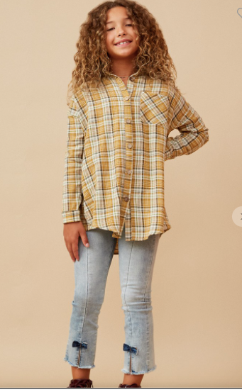 Girls Plaid Button Up