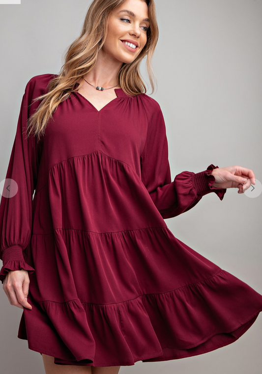 Tiered Maroon Dress