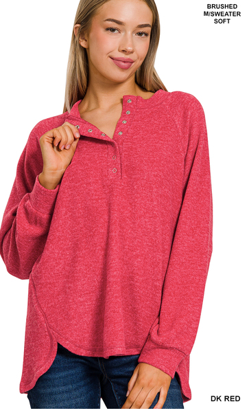 Brushed Melange Hacci Oversized Henley Sweater
