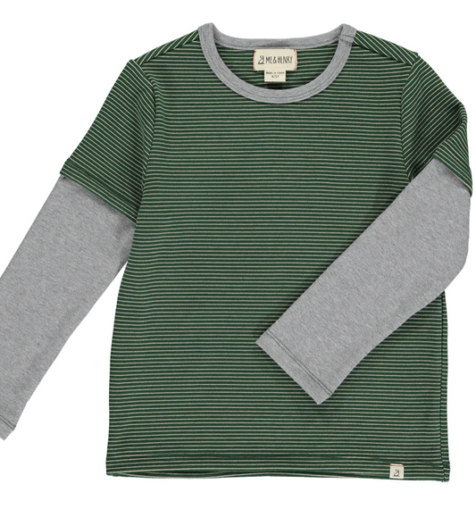 Green Stripe Mock Sleeve Tee