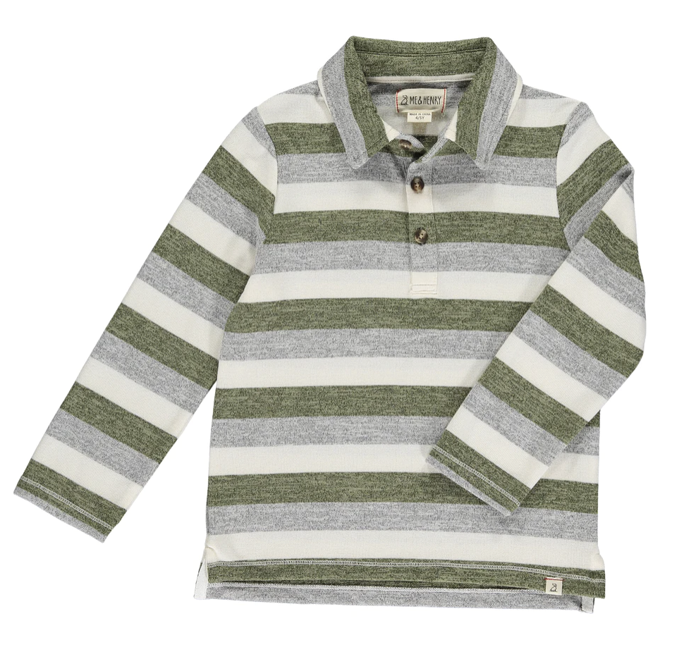 Sage/Grey/White Stripe Knitted Polo