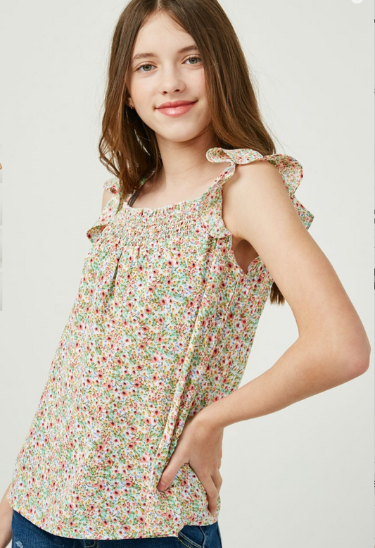 Girls Flutter Sleeve Floral Printed Top