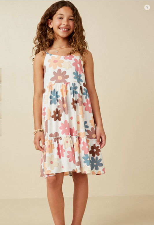 Girls Floral Ruffle Tiered Tank Dress