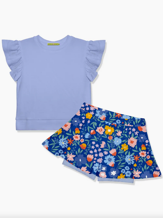 Periwinkle Angel-Sleeve Top & Wonder Floral Skort