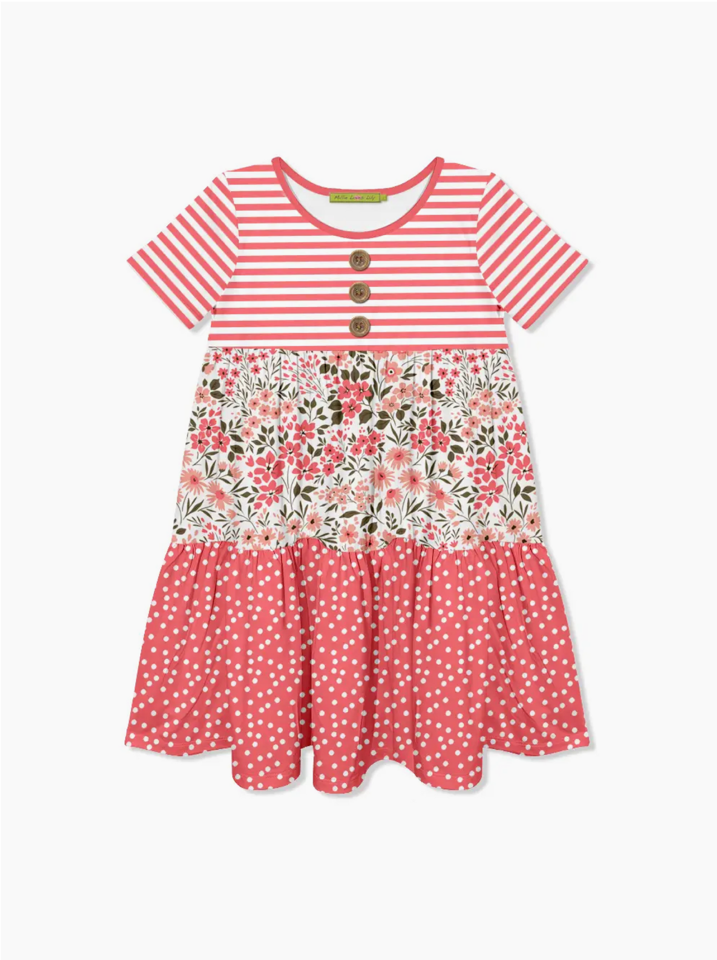 Coral Ana Floral Tiered Button-Front Dress