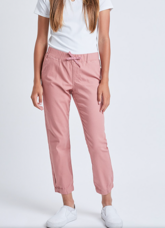 Girls Twill Jogger Pant With Faux Drawstring