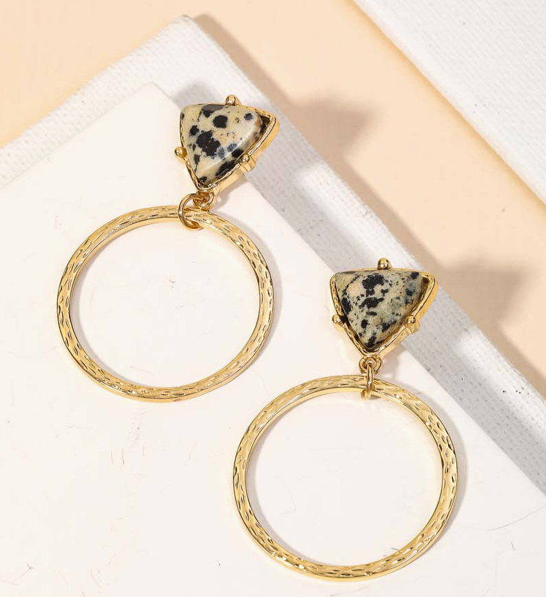 Triangle Stone Circle Drop Earrings