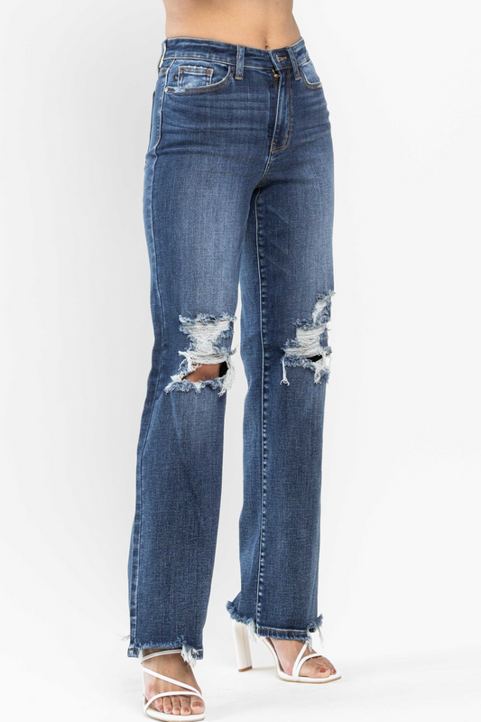 High Waist 90's Knee Destroy Straight Jeans