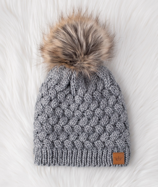 Gray Knit Pom Hat