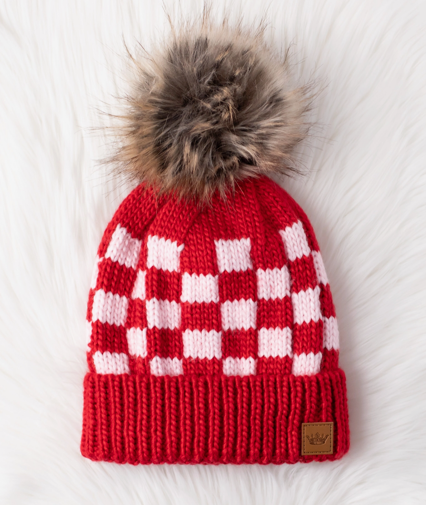 Red/Pink Checkered Pom Hat