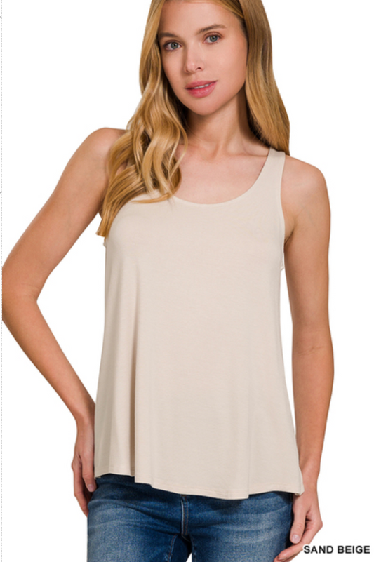 Flowy Hem Rayon Sleeveless Tank Top