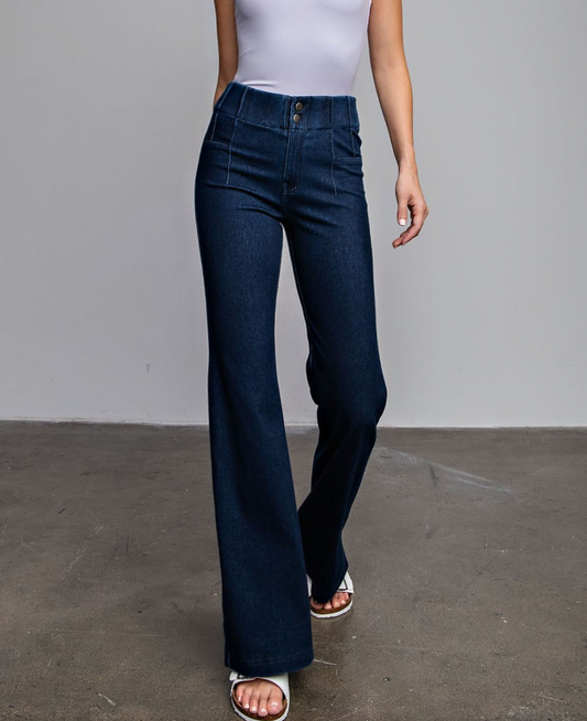 High-Waisted Long Denim Pants