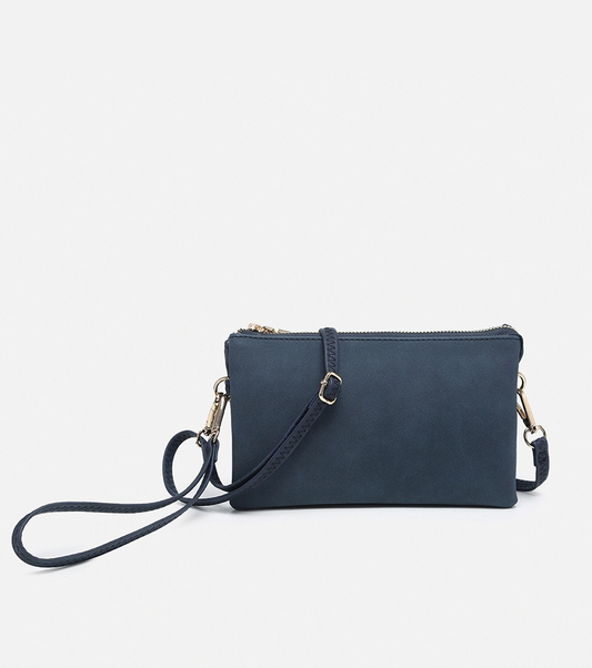 Riley Suede Crossbody/Wristlet 3 Compartment - Navy