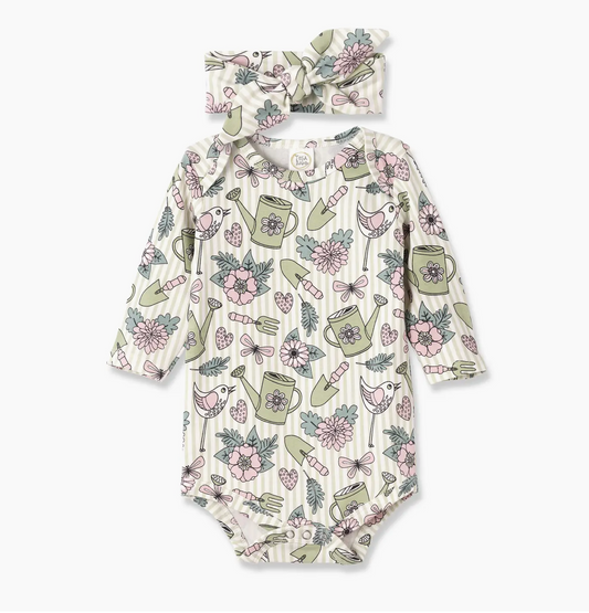 Garden Bloom Bamboo Bodysuit & Headband
