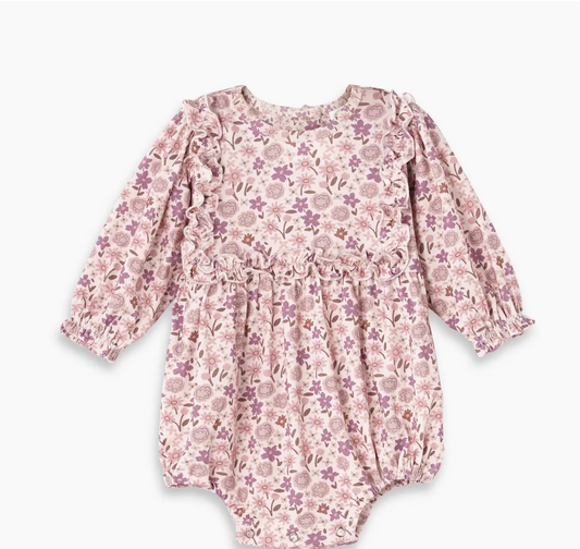 Baby Girl Ruffle Romper – Bamboo Floral Bodysuit One Piece