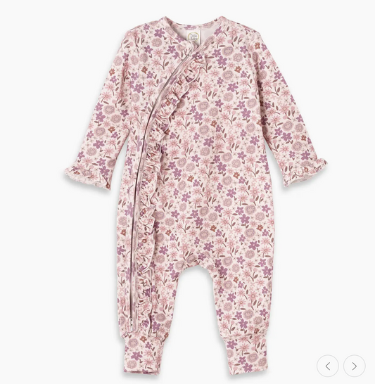 Baby Girl Zipper Romper – Bamboo Floral Ruffle One-Piece