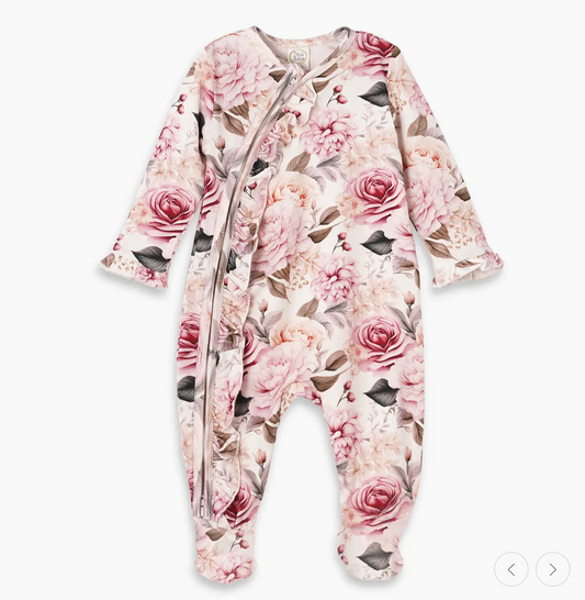 Baby Girls' Bamboo Floral Zipper Romper – Soft & Stylish