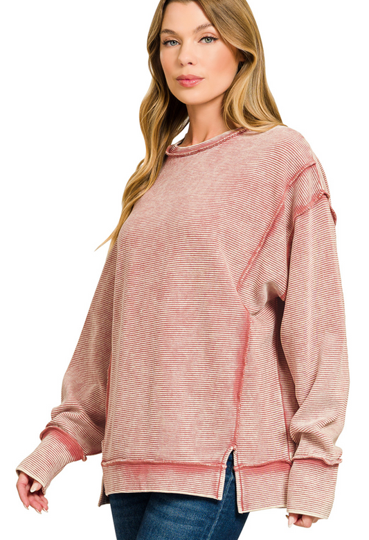 Morgan Pullover Acid Washed Exposed-Seam