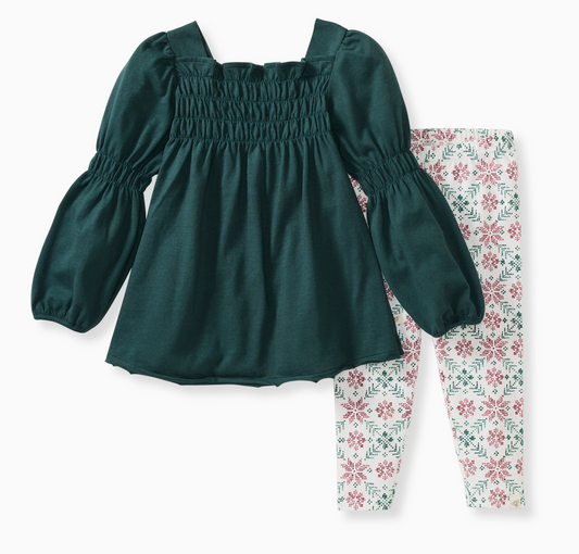 Poinsettia Fair Isle Organic Tunic & Pants Set