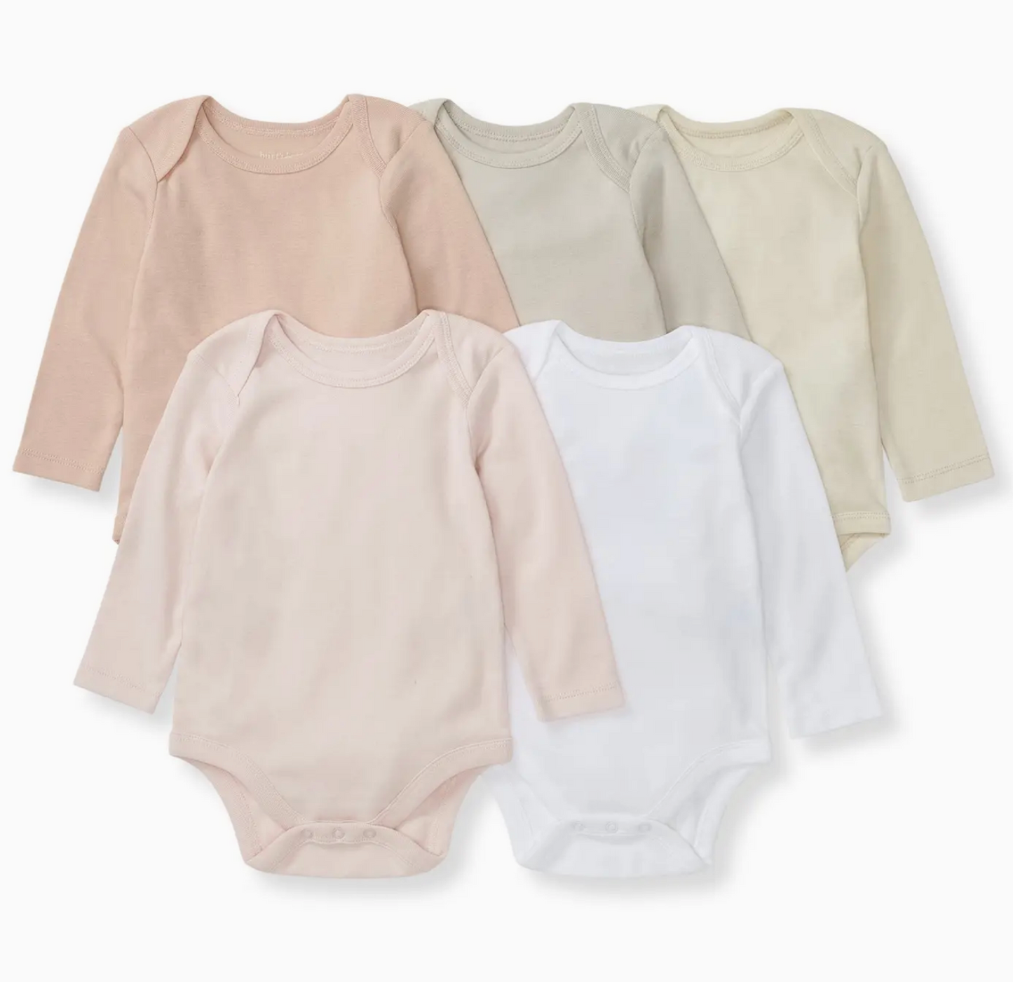 Solid Organic Cotton Long Sleeve Baby Bodysuits 5 Pack - Pink Sand