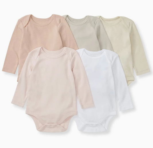 Solid Organic Cotton Long Sleeve Baby Bodysuits 5 Pack - Pink Sand