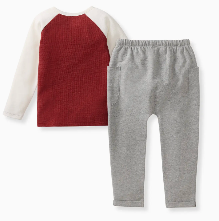 Thermal Organic Boy Tee & Pants Set - Brick Red