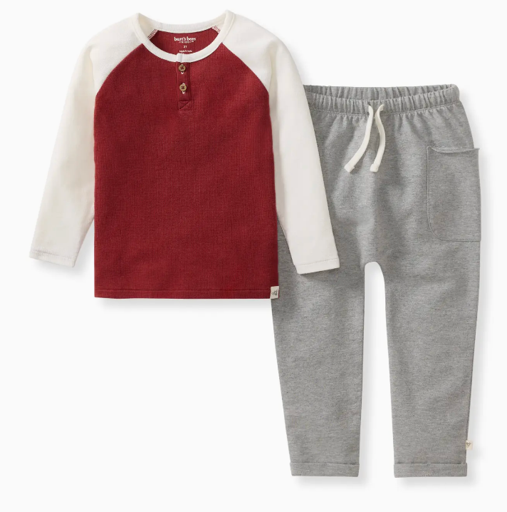 Thermal Organic Boy Tee & Pants Set - Brick Red