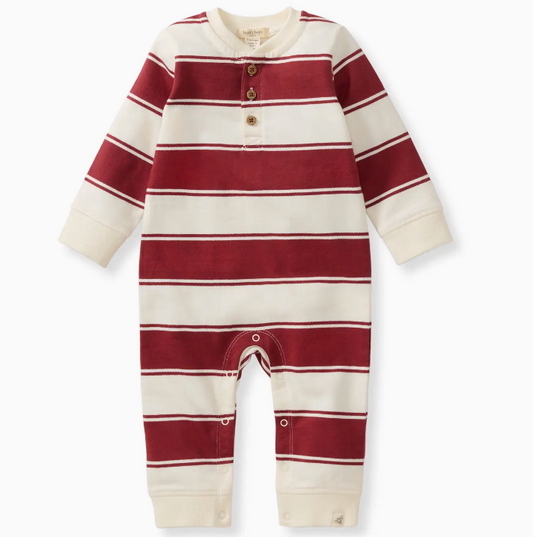 Rugby Peace Stripe Baby Boy Jumpsuit - Brick Red