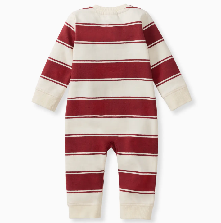 Rugby Peace Stripe Baby Boy Jumpsuit - Brick Red