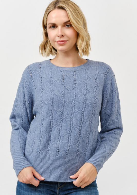 Coastal Classic Textured Knit Sweater – Blue