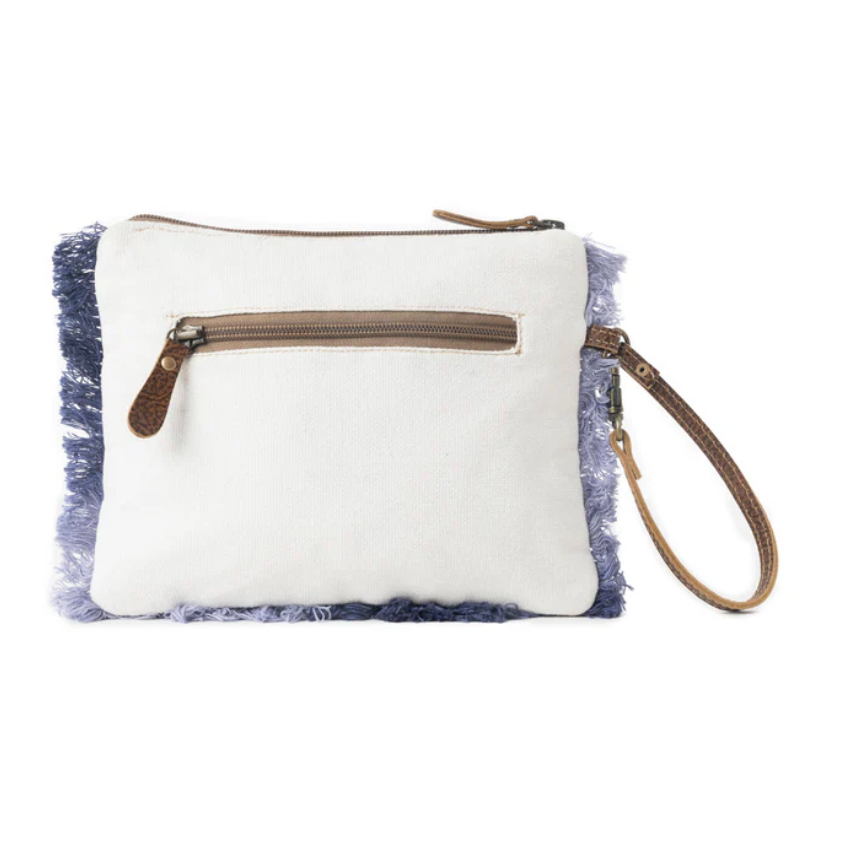 Mynora Sky Embroided Pouch in Artisanal Blue
