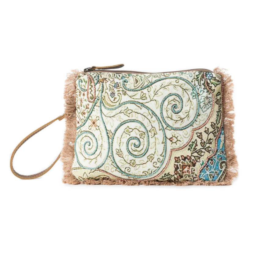 Mystic Meadow Embroidered Pouch in Boho Blue
