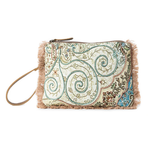 Mystic Meadow Embroidered Pouch in Boho Blue