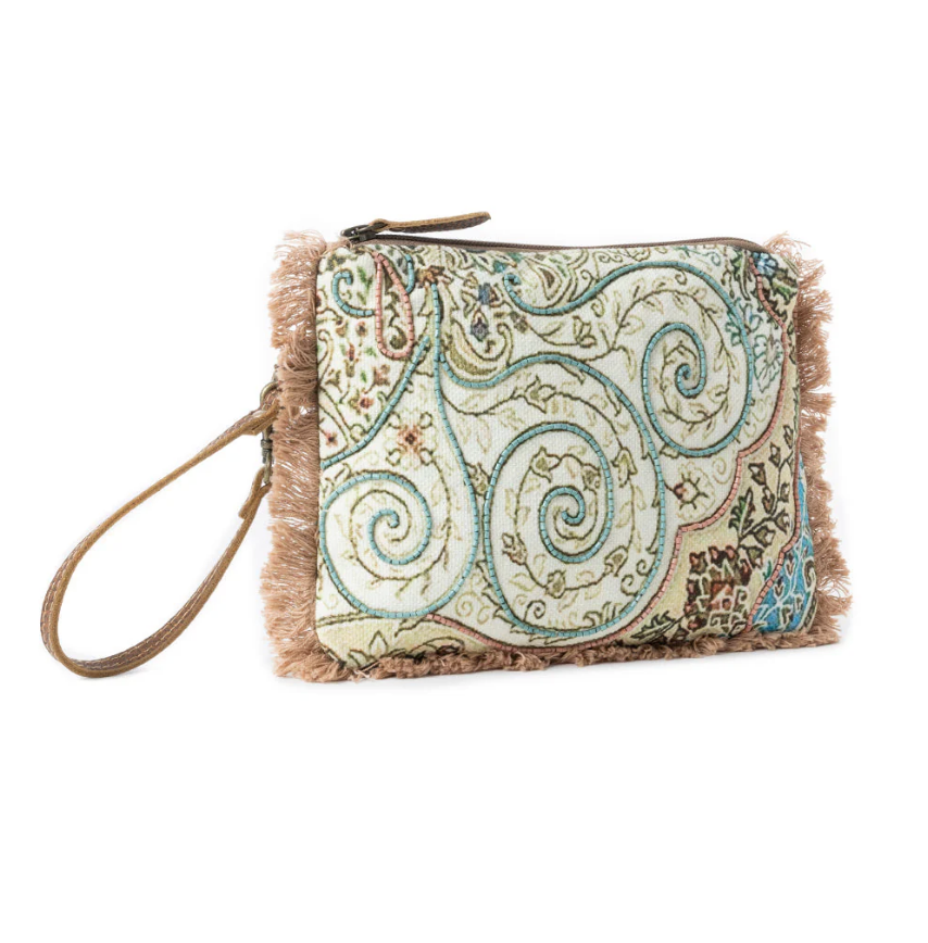 Mystic Meadow Embroidered Pouch in Boho Blue