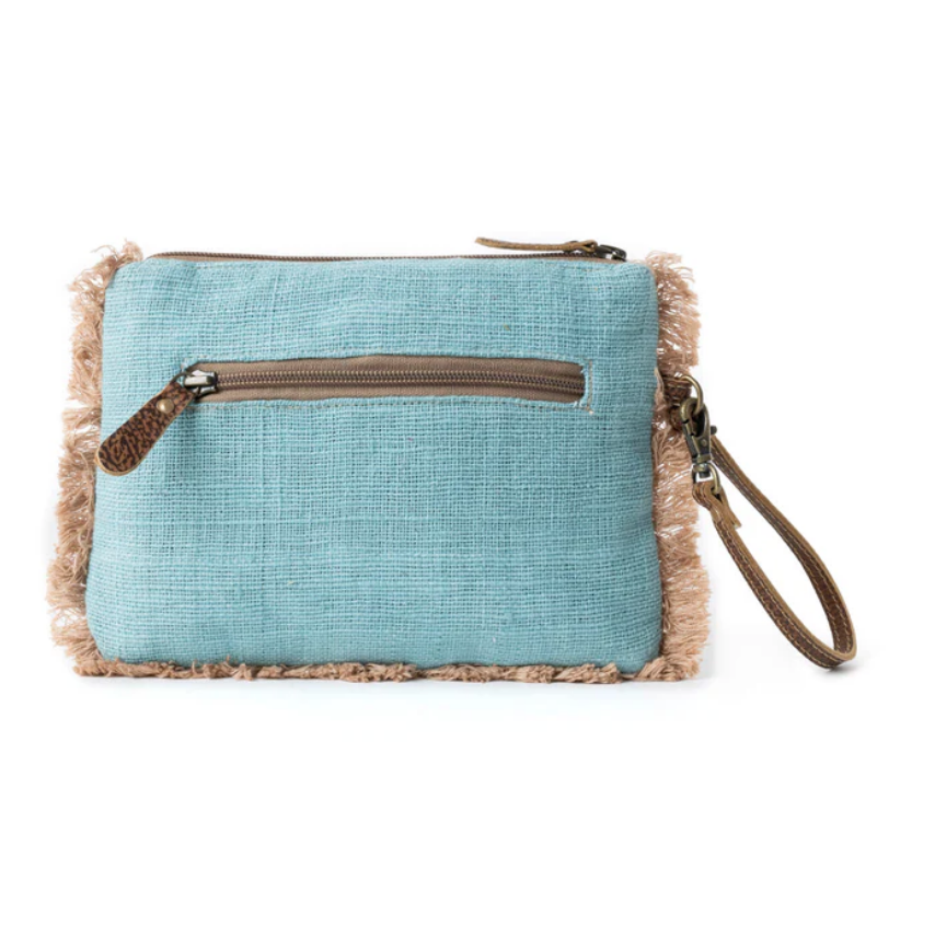 Mystic Meadow Embroidered Pouch in Boho Blue