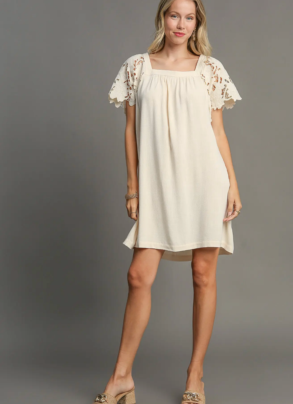 Luna Linen Lace Square Neck Dress