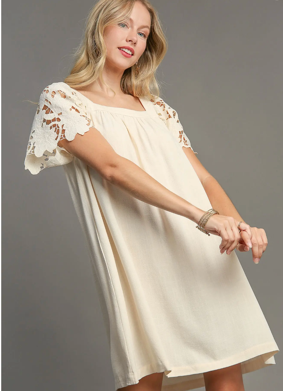 Luna Linen Lace Square Neck Dress