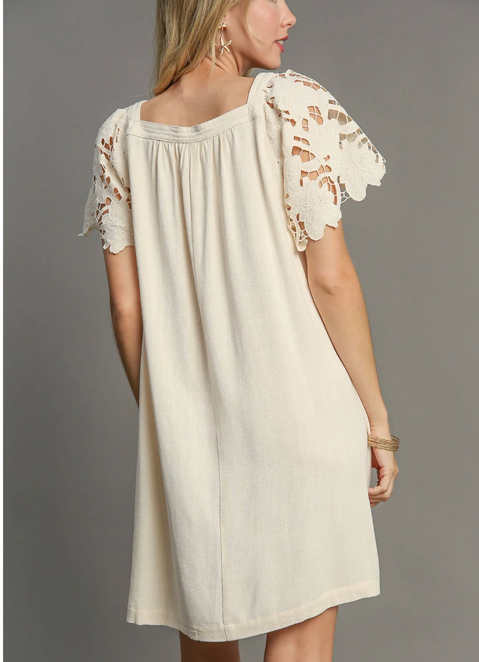 Luna Linen Lace Square Neck Dress