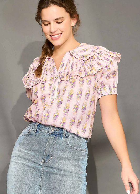 Eva Collared Ruffle Blouse