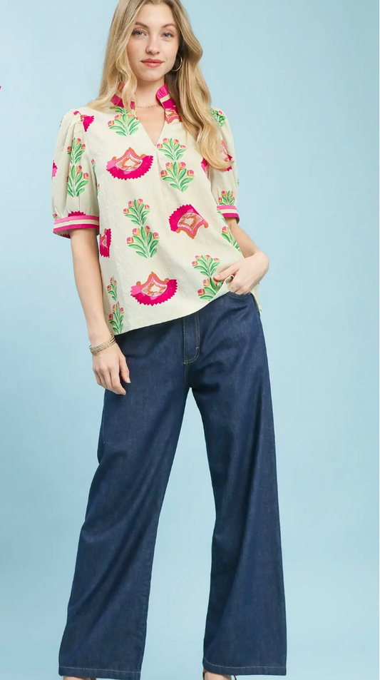 Harriet Puff Sleeve Blouse with High Collar