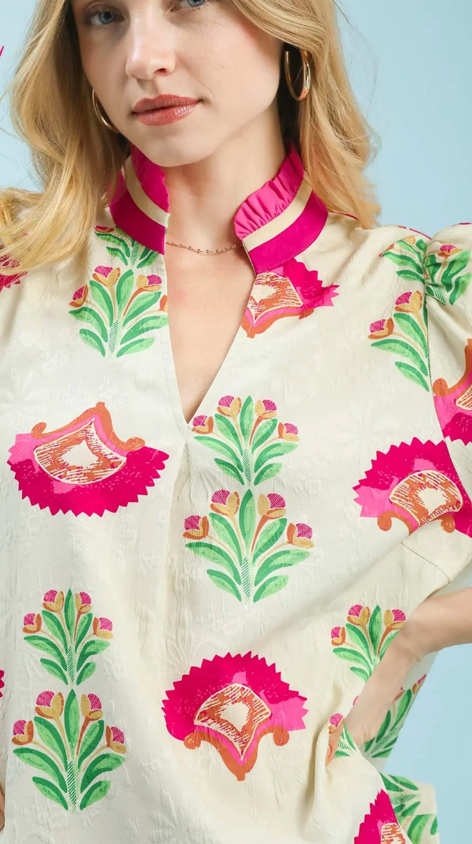 Harriet Puff Sleeve Blouse with High Collar