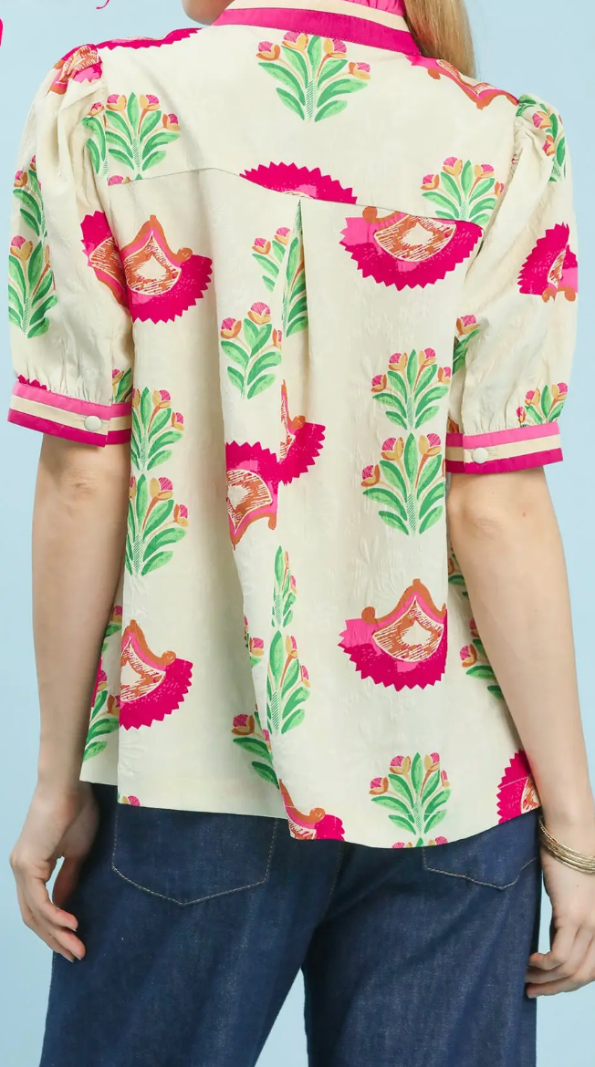 Harriet Puff Sleeve Blouse with High Collar
